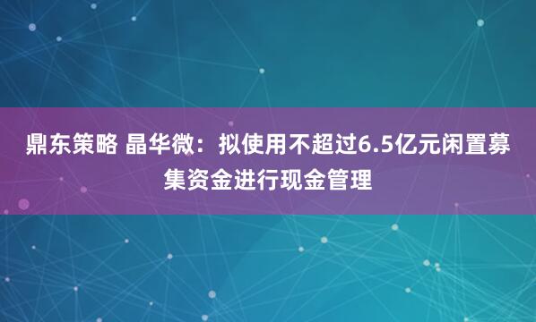 鼎东策略 晶华微：拟使用不超过6.5亿元闲置募集资金进行现金管理