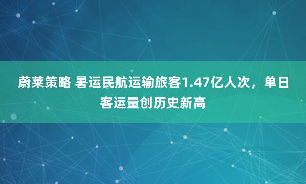 蔚莱策略 暑运民航运输旅客1.47亿人次，单日客运量创历史新高